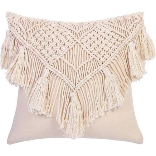 Cushion Covers Cotton Linen Macrame Hand-Woven Thread Pillow Covers Geometry Bohemia Style Pillowcase Home Decor 45X45cm
