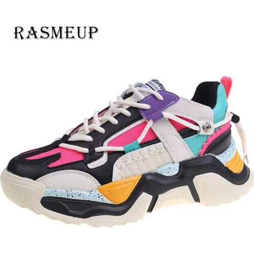 RASMEUP Womens Colorful Chunky Sneakers Summer Height Increasing Women Casual Shoes Streetstyle Mixed Colors Ladies Sneakers