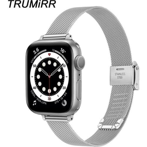 Slim Mesh Stainless Steel Watchband for iWatch Apple Watch SE Series 6 5 4 3 2 1 38mm 40mm 42mm 44mm Feminine Band Metal Strap