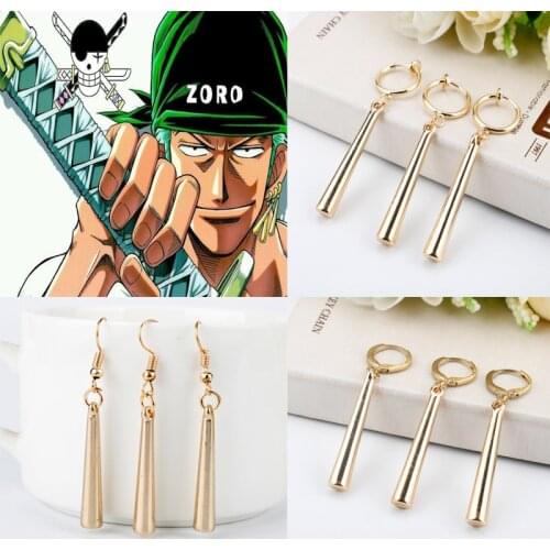 Anime One Piece Pirate Hunter Roronoa ZORO Golden Clip Earrings Dangle Accessories Jewelry for Men Cosplay Gift
