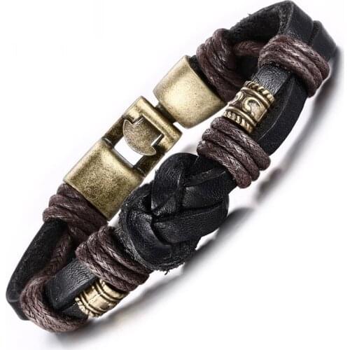 Vintage Leather Bracelet Bronze alloy Buckle Classical Style Easy Hook For Men