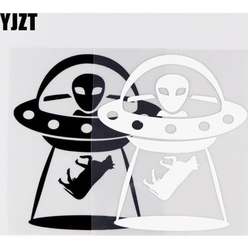 YJZT 12.6X14.8CM Alien Spacecraft Cow UFO Space Car Sticker Vinyl Decals Black / Silver 10A-0086