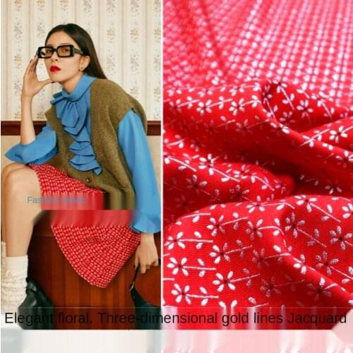 European and American Red Gold Silk Floral Yarn -Dyed Jacquard Dress Windbreaker Coat Fashion Fabric Brocade Clothing Fabric