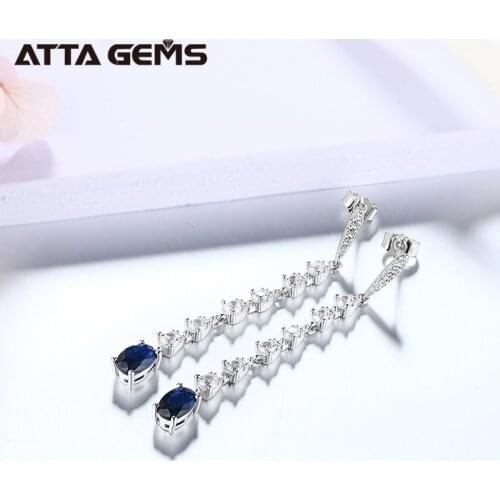Blue Spinel Sterling Silver Long Drop Earring Created Spinel Original Design Earring for Women Gift S925 Jewelry Simply Style