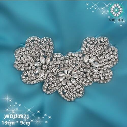 30PCS )Wholesale bridal hand beaded sewing crystal rhinestone applique iron on for wedding dresses WDD0871