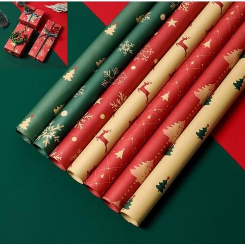 5pcs 50x70cm Retro Kraft Paper Christmas Tree Snowflakes Handmade Packing Paper Christmas Birthday Party Gift Wrapping Paper