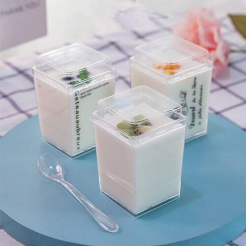 50pcs PS Mousse Bran Pudding Jelly Ice Cream Yogurt Cups Party Disposable Transparent Square Dessert Hard Plastic Cup 180ml