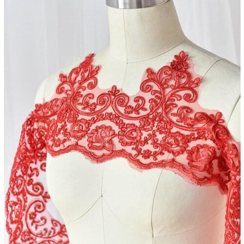 6Yards Ivory/White/Red/Navy/Black Floral Bridal Veil Alencon Lace Trim Bridal Wedding Fabric Sewing Craft Ribbon Applique 21cm