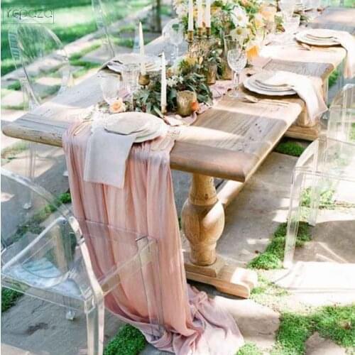 8 people wedding gift gauze table runner party table banner personalize wedding decoration pink guaze napkins and runners 0.6x5m