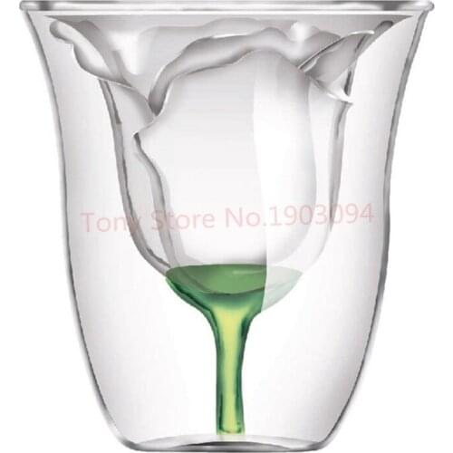 10pcs Romantic Lover Rose Beer Glass Cup 180ml Wine Champagne Double Wall Glasses Creative Whiskey Vodka Glass Valentine Gift