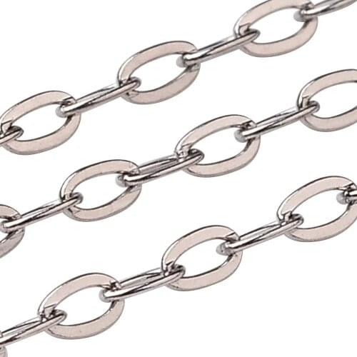 Pandahall Stainless Steel Cable Chains Soldered Oval Chain Link in Bulk Decorative Chain for Necklace Jewelry DIY Making 3x1.6mm