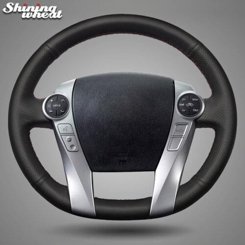 BANNIS Black Genuine Leather Car Steering Wheel Cover for Toyota Aqua 2014-2015 Prius 2009-2015