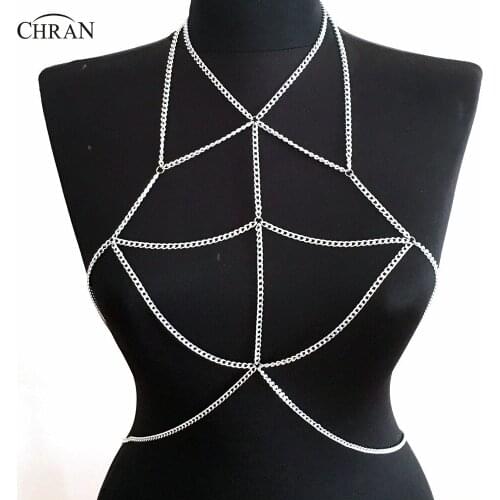 Chran 2017 Collar Statement Necklace Women Sexy Beach Chain Bikini Bra Wear Slave Harness Necklace Bralette Jewelry CRBJ919