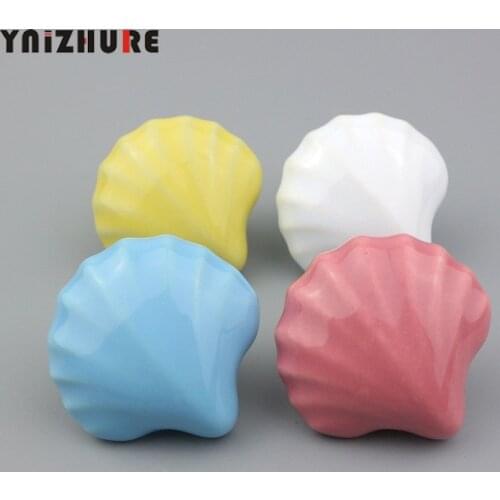 Children Cartoon Cabinet Knobs Cupboard Single Hole Nordic Shell Shape Handles Ceramic Dresser Drawer Handles with Screws