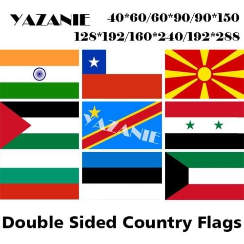 YAZANIE Double Sided India Chile Macedonia Palestine Congo Syria Bulgaria Estonia Kuwait Polyester Printed Flags and Banners