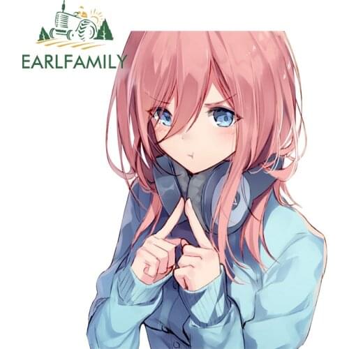 EARLFAMILY 13cm x 10.2cm For Miku Nakano Anime Car Stickers Sunscreen Decal Trunk Car Door Protector Sticker Windshield Decor