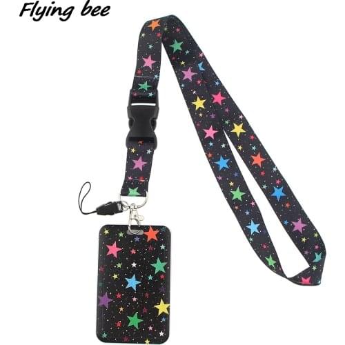 Flyingbee X1397 Colorful Stars Lanyard Credit Card ID Holder Bag Student Women Travel Bank Bus Business Card Cover Badge