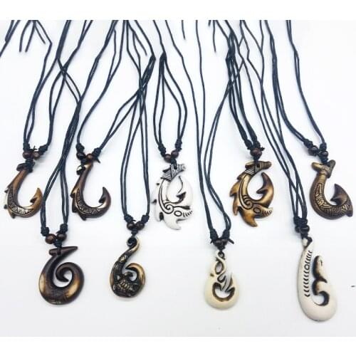 Hawaiian Hand-carved Maori Fish Hook Pendant Necklace Amulet Gift Faith Necklace Sailing Necklace Ward Off Evil Nautical Charm