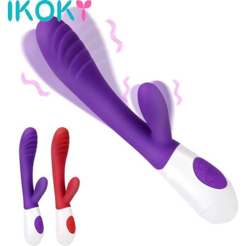 IKOKY Anal Vagina Massage 12 Frequency G-spot Clitoris Masturbator Dual Vibrating Dildo Rabbit Vibrator Sex Toys For Women