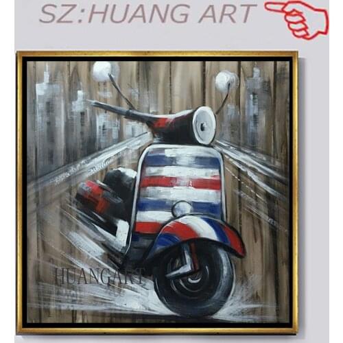 Muzagroo Art Hand Painted on Canvas Cool Motorcycle Oil Painting Modern Motorbike Wall Art for Living Room Abstract Wall