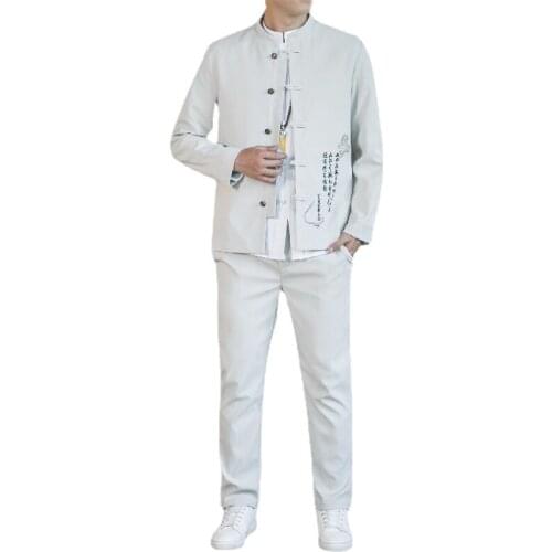 Chinese Style Embroidery Suit 2piece 2021 New Men Stand-up Collar Blazers and Trousers Fashion Groom Wedding Suits