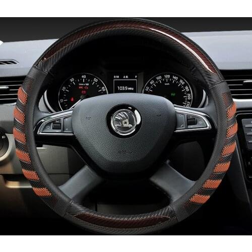 Carbon Fiber Leather Car Steering Wheel Cover for Skoda Octavia A5 A7 Rapid Spaceback Fabia Kodiaq Superb YETI Karoq Kamiq