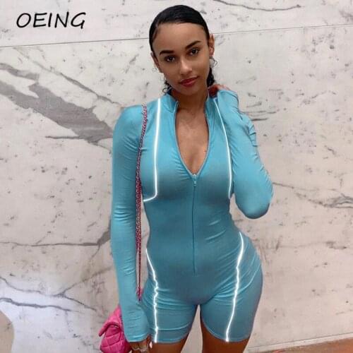 Summer One Piece Fitness Clothing Tights Workout Playsuits Zipper Up Long Sleeve Patchwork Shorts Jump Suiit for Women