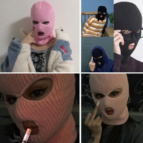 Full Face Cover Mask Three 3 Hole Balaclava Knit Hat Army Tactical CS Winter Ski Cycling Mask Beanie Hat Scarf Warm Face Masks