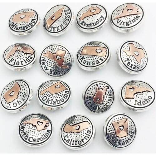 XH6006 USA US states Alabama NEW YORK TEXAS FLORIDA Metal Snap button Charm Popper fit 18mm 20mm snaps Jewelry