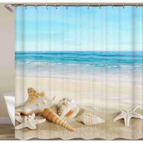 Sea Beach Shell Starfish Shower Bathroom Curtain Waterproof Fabric With Hook 72x72 Inch