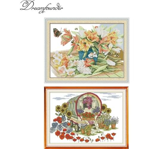 Butterflies love flowers 16 Flower car cross stitch kit aida 14ct 11ct count print canvas stitches embroidery DIY handmade needl