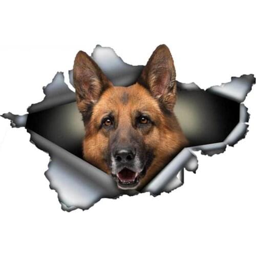 Dawasaru German Shepherd Car Sticker Torn Metal Decal Car Bumper Trunk Rear Windshield Decor Pet Dog Decal,13cm