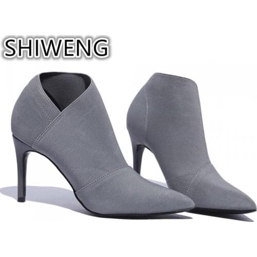 New spring fashion pointed elastic boots soft soles comfortable stiletto heels simple foot cover single shoes large size shoes