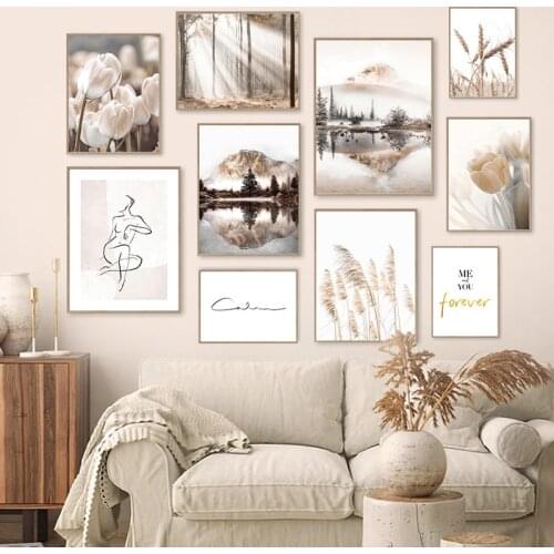 Nature Scenery Wall Art Flower Grass sunshine fog Canvas Painting Boho Poster Print Wall Art Pictures for Bedroom Home Decor