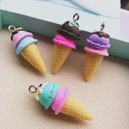 36*16mm Polymer clay Ice cream Flat back resin food necklace charms very cute keychain pendant necklace for DIY decoration