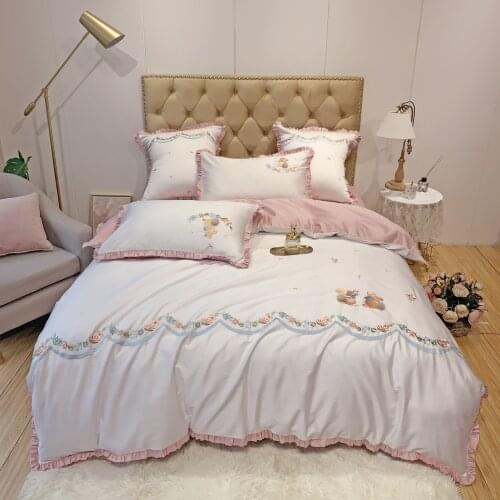 Luxury 600TC egyptian cotton Bedding Sets king queen Size Quilt Cover Bed Sheet Pillowcase with embroidery Bed Linen 4/7pcs