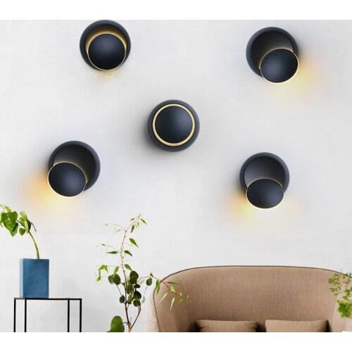 Modern Simple 360 degree rotation adjustable LED Wall Lamp bedside light white Black creative wall lamp Black aisle round lamp