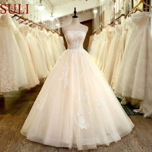 SL-6045 Strapless Vestido De Noiva Wedding Dress 2019 Plus Size Backless Applique Crystal Bridal Wedding Gown