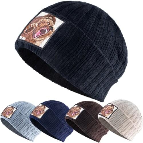 Embroidery Bear Knitted Beanies Hat Solid Color Autumn Winter Knitting Boy Skullies Caps Women Men Streetwear Kpop Gorras Bonnet