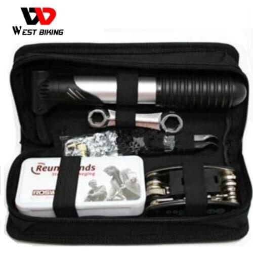 WEST BIKING Portable Multi-function Cycling Bicycle Repair Tool Bag Pump Tire Rubber Patch Tool Set Parches Bicycle Repair Tool