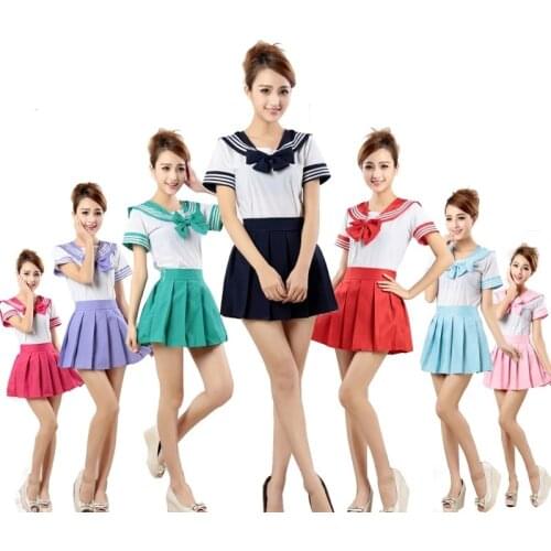 7 Colors Japanese School Uniforms Anime COS Sailor Suit tops+tie+skirt JK Navy style Students Clothes for Girl
