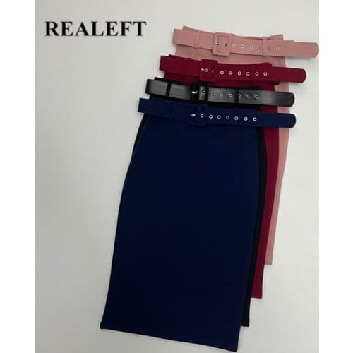 REALEFT 2021 New Summer Womens Sexy Wrap Skirts with Belted High Waist Elegant Female Midi Skirts Office Sheath Pencil Skirts