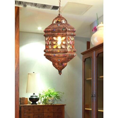 Handmade Iron Hollow Carved Chandelier Living Room Sofa and Tea Table Lamps Southeast Asian Style Lighting