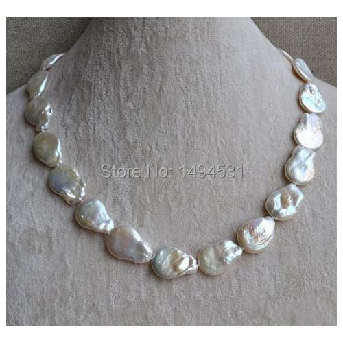 Wholesale Pearl Jewelry - 18 Inches 15x20mm Natural Off- White Coin Shape Genuine Freshwater Pearl Necklace - Free Shipping