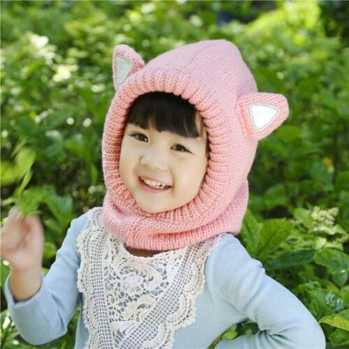 Girls Winter Hat Knitting Wool Stocking Caps Sequined Rabbit Ear Pullover Collar Bonnet Hat Child Gift Hats