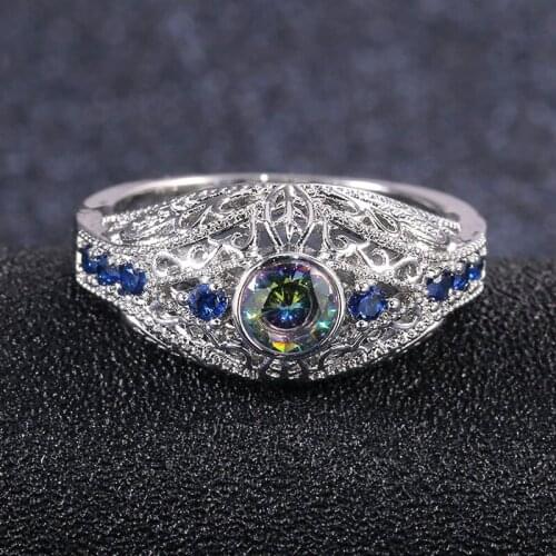 USTAR vintage retro hollow out Carving rings for women Colorful CZ stone finger rings female fashion jewelry anel bague