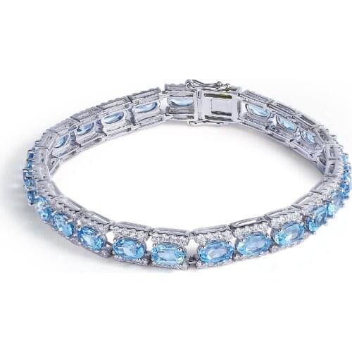GEMS BALLET 925 Sterling Silver Bracelets & Bangles Fine Jewelry Natural Blue Topaz Bracelet pulseras plata de ley 925 mujer