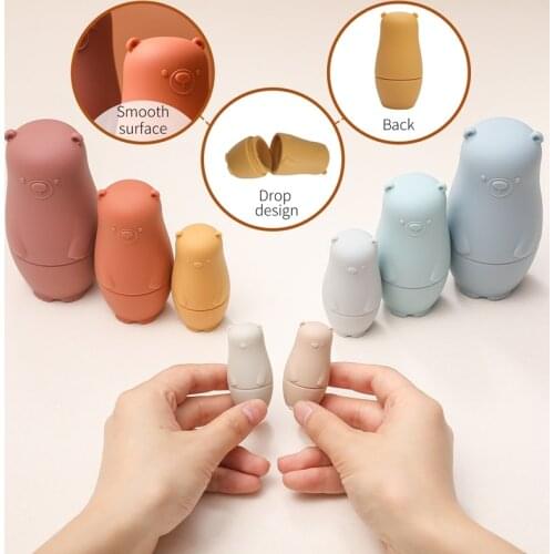 1 Set Silicone Matryoshka Doll Toys Cute Bear Shape Russian Nesting Dolls Silicone Teether Food Grade Material Educational Toy