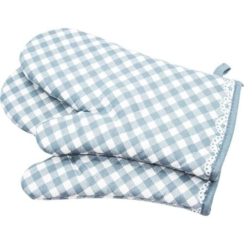2Pcs Kitchen Plaid Non Slip Heat Resistant Microwave Oven Baking Gloves Mittens