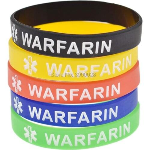 300pcs medical alert warfarin silicone wristband Personalized Rubber bracelets Sports Gifts shipping by DHL A